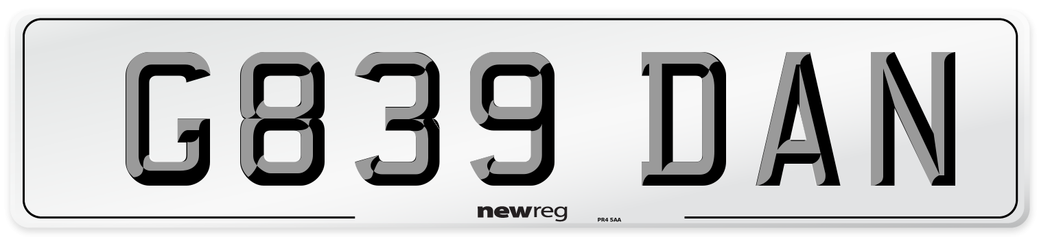 G839 DAN Number Plate from New Reg